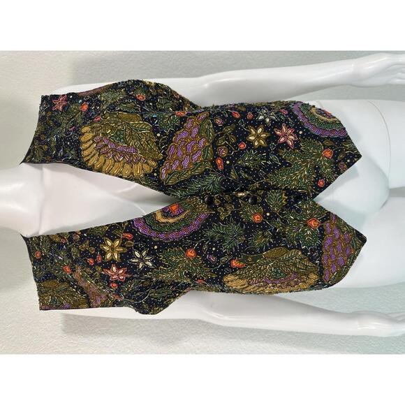 Jackets & Blazers - Vintage Beaded Batik Vest Boho Festival Statement Layering Top Fall Holiday